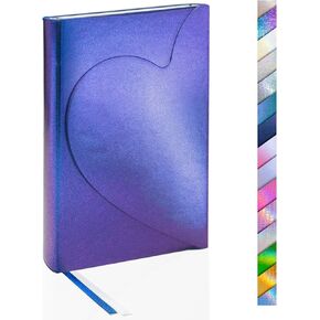 Rainbow PU Hardcover Journal, Magnetic Heart Flap Irregular Holographic Craked Grain Leather Notebook Love Diary 8mm Lined Pages with Bookmarks, 5.8'' x 8.5''
