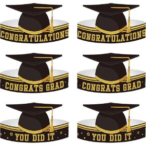 6 قطع من قبعات التخرج الورقية باللونين الذهبي والأسود للأطفال، تاج ورقي قابل للتعديل، عصابة رأس لحفلات التخرج للطلاب in Kuwait