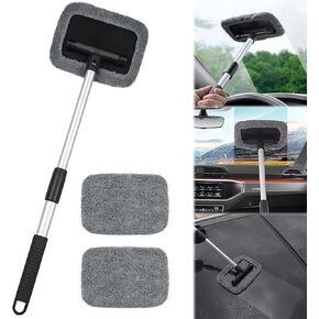 Windshield Window Cleaner Tool,Windshied Car Window Cleaner,Car Windshield Cleaner Tool,Extendable Handle Inside Car Window Cleaner, with Reusable Microfiber Pads for Car & Home Window Cleaning(1 Set)