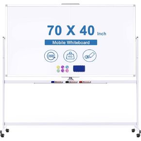 Double Sided Rolling Whiteboard, 72 x 40 Large White Board with Stands, 360° Reversible Magnetic Dry Erase Board on Wheels for School, Classroom, Office