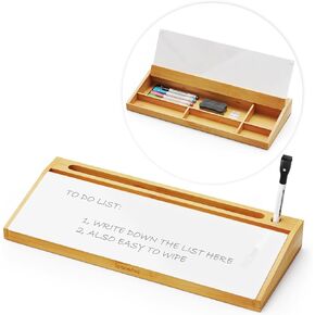 SpaceAid Bamboo Desktop Whiteboard with Organizer Box, Office Desk Dry Erase White Board Holder, Computer Keyboard Stand Pad for Office Supplies Storage (Black)
