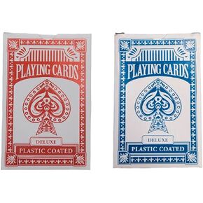 Economy Playing Cards 48 Decks (24 Red and 24 Blue Decks) 2.3/8 inches by 3.3/8 inches (55mm X 86mm) Plastic Coated. Great for Poker, Blackjack, Bridge (48 Decks)