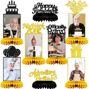 8 Pcs Retirement Party Decorations Retirement Party Honeycomb Centerpieces Glitter Retirement Photo Table Centerpiece Party Supplies for Man/Women, Officially Retired No Work Zone Adventure Begins