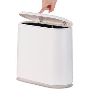 8 Liter Plastic Trash Can with Press Top Lid for Bathroom Black Narrow Toilet Waste Basket and Covered Wastebasket,2.1 Gallon Dog Proof Garbage Can for Room Bedroom Kitchen,Office and Dorm,Pack of 1