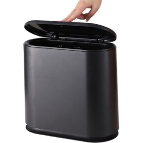 8 Liter Plastic Trash Can with Press Top Lid for Bathroom Black Narrow Toilet Waste Basket and Covered Wastebasket,2.1 Gallon Dog Proof Garbage Can for Room Bedroom Kitchen,Office and Dorm,Pack of 1
