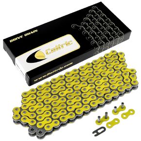 Caltric Yellow 520-Pitch 120-Links Non-Oring Drive Chain Compatible with ATV/UTV/Quad/Side X Side/Motorcycle/Dirtbike/with Rivet and Clip on Master Links