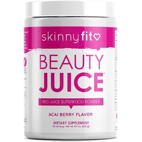 عصير SkinnyFit Beauty، مسحوق Red Superfood، نكهة توت Acai - مضاد للشيخوخة، يساعد على الهضم، يساعد على تعزيز المزاج والمناعة، البريبايوتيك والبروبيوتيك، 30 حصة