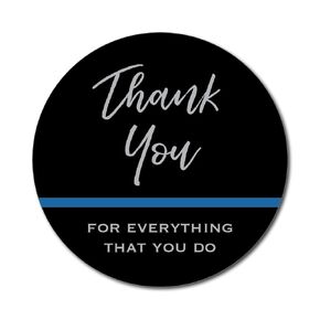 36 2.5-inch LEO Police Appreciation Thank You Stickers - Thin Blue Line