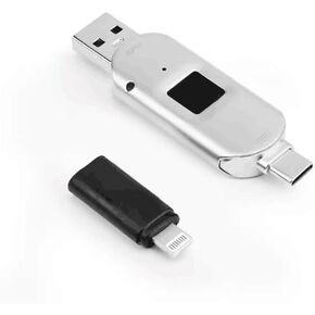 محرك أقراص USB مشفر 256/128/64 جيجابايت، محرك فلاش بصمة الإصبع، قرص U آمن 3 في 1 محمي بكلمة مرور، شريحة ذاكرة للصور لأجهزة iPhone Android/PC المحمولة (128 جيجابايت) in Kuwait