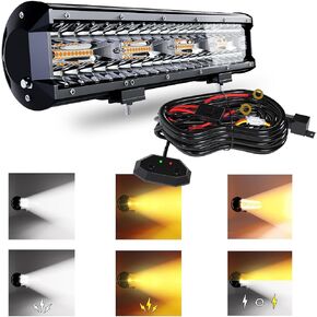 2PCS 4 Inch 18W LED Light Bar White/Amber Flasing Strobe Light with Six Modes Driving Fog Lights Spot Flood Combo Beam Bumper Lights with Switch Wiring Harness for Offroad Truck 4WD SUV ATV UTV