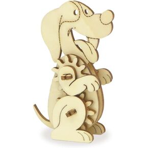 Wooden 3D Puzzle for Kids & Adults - Dog Model with Mechanical Gears, 1 Piece, 6.75 x 5.0 inches, Wood Craft, Ages 8+, Unisex