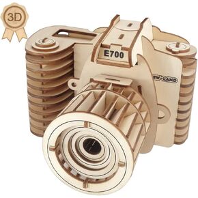 3D Wooden Puzzles Laser Engraving DIY Safe Assembly Constructor Kit Toy for Teens and Adults (F1 Camera)