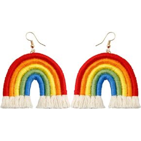 Jeanbeau Boho Rainbow Layered Tassel Dangle Drop Earrings for Women Girls – Trend handmade Bohemian Macrame Tiered Lightweight Fringe dangling Earing Accessories Jewelry Gift
