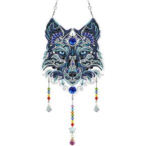 SJUTOUCI Diamond Art Painting Kits for Adults, DIY Wolf Dreamcatcher Diamond Art Wind Chime Hanging Ornaments Gem Crafts Home Decor Gift