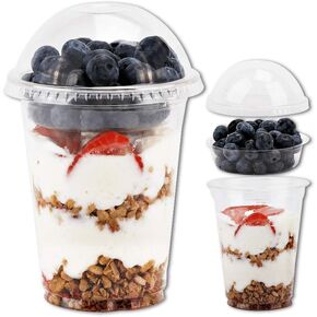 Aatriet 12 oz Clear Plastic Parfait Cups with Insert 3.25oz & Dome Lids No Hole - (20 Sets) Yogurt Fruit Parfait Cups, for Dips and Veggies, Take Away Breakfast and Snacks. No Leaking