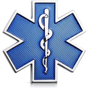 Star of Life 2.5"x2.5" Metal Sticker for Car, Blue Medical Decal, EMS EMT Paramedic Zinc Alloy Emblem, for Automobile, Motorcycle