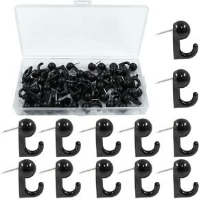 Litoexpe 50 Pcs Black Push Pin Hooks ,Plastic Heads Cork Board Hooks Decorative Thumb Tacks Hook for Photo Wall DIY, Office, Home, School Supplies