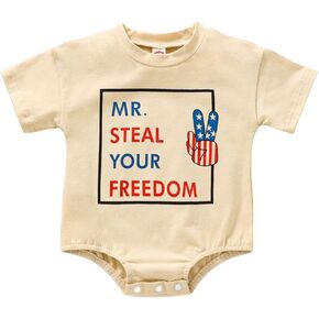 Baby 4th of July Outfit American Flag Romper Oversized Tshirt Onesie Short Sleeve Bodysuit Independence Day Clothes