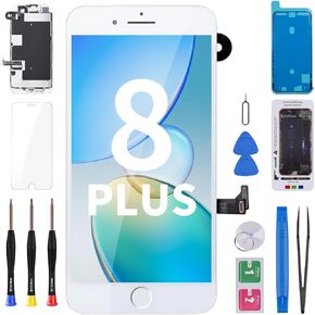 for iPhone 8 Plus Screen Replacement 5.5" White with Home Button 3D Touch LCD Digitizer Display, Full Assembly Front Camera Speaker Sensor Glass Screen Repair Tools Kit for A1864 A1897 A1898