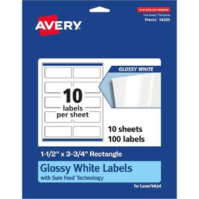 Avery Glossy White Rectangle Labels with Sure Feed, 1.5" x 3.75", 1,000 Glossy White Labels, Print-to-The-Edge, Permanent Label Adhesive, Laser/Inkjet Printable Labels in Saudi Arabia