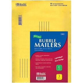 BAZIC (#2) Self Sealing Bubble Mailers, 8.5 x 11.25 Inch, 3 Per Pack (5003-24P)