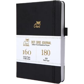 BUKE A5 OWL Dot Gird Journal Dotted Notebook 160 Pages, Size 5.7X8.2 Inch, 180 GSM Ultra Thick Bamboo Paper, Drawing Sketchbook(BLACK)