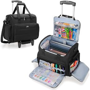 CURMIO Rolling Scrapbook Tote with Wheel, Craft Storage Bag with Expandable File Organizer for Scrapbook Supplies, Albums, Black (Bag Only)