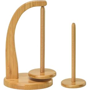 Yarn Holder with 2 Pcs Spindles for Knitting and Crocheting,Crochet Gift for Knitting Lovers,Wooden Yarn Spinner for Crochet by Artowell (Original Bamboo Color)