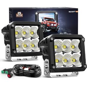 Nilight 2PCS LED Pod Lights 120W 4 بوصة مربعة 13500LM 120° Super Flood Light 14AWG DT موصل الأسلاك تسخير عدة الطرق الوعرة القيادة أضواء العمل لشاحنة UTV ATV SUV 4x4، ضمان 5 سنوات