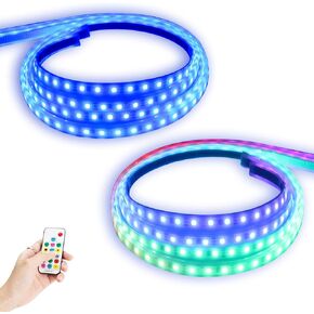 Dream Color 2Pcs Truck LED Running Board Lights Sequential with Remote Controller Chasing Light Flexible 70 Inch Light Bar Strips for Pickup Trucks Cars (70 inch)