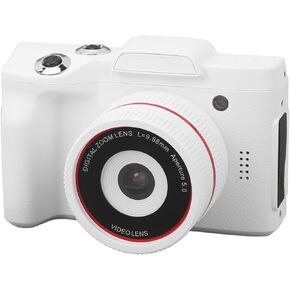 16MP Digital Camera 16X Optical Zoom 27mm Wide Angle 1080P Full Video 2.4in LCD Vlogging Camera for Beginner (White)