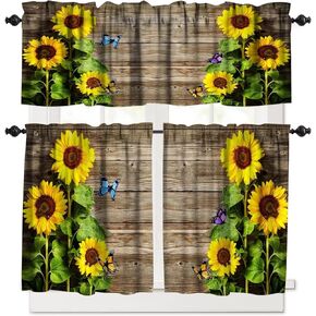 Sunflower Valances Curtain Sunflower Farmhouse Kitchen Windows Valances Rod Pocket Wood Window Treatment Short Topper Curtains for Kitchen Bathroom Living Room 1 Panel,54x18 inch