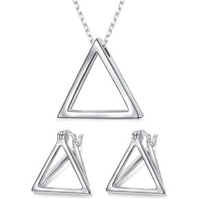 DAOCHONG Item Triangle Pendant Necklace and Item Triangle Huggie Hoop Earrings Bundle
