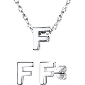 ChicSilver 925 Sterling Silver Letter Initial Jewelry Set for Women Girls, Tiny Initial F Pendant Necklace and Stud Earrings