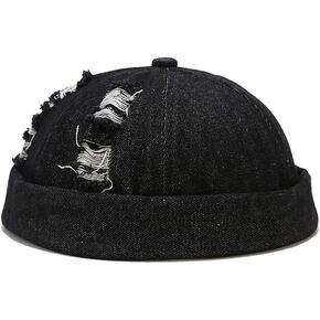 Men's Ripped Brimless Docker Cap Breathable Beanies Skullcap Vintage No Visor Watch Hat