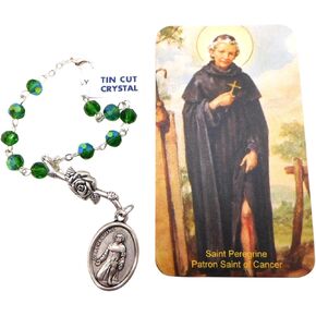 Westmon Works Saint Peregrine One Decade Rosary Chaplet Set Glass Beads and Metal Pendant with Cancer Prayer Card Catholic Gift Set, Made in Italy