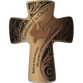 Abbey & CA Gift Baptism Mdf Cross W/Filigree Cross Accent W/Easel Back