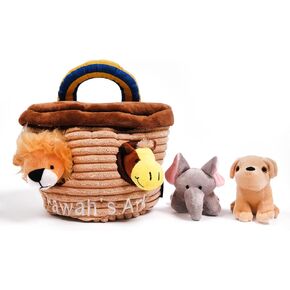 Interactive Hide-and-Seek Burrow Toys, Dog Puzzle Toys,Cute Squeaky Chew Plush Toys, Dog Enrichment Activity Fetch Brain Stimulating Toys for Small Medium and Large Dogs,5 Pack (Noah's Ark)