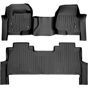 SMARTLINER Custom Floor Mats 2 Row Liner Set Black Compatible with 2017-2022 Compatible with Ford F-250/F-350 Super Duty Crew Cab with 1st Row Bench Seat