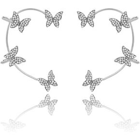 Butterfly Earrings Cuff Silver Stars Ear Cuffs Sparkly Tassel Dangle Earrings Climber Earring Clip-On Sparkly Cartilage Elf Earrings No Piercing for Women