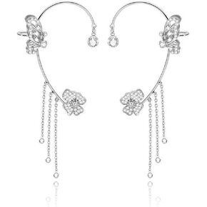 Butterfly Earrings Cuff Silver Stars Ear Cuffs Sparkly Tassel Dangle Earrings Climber Earring Clip-On Sparkly Cartilage Elf Earrings No Piercing for Women