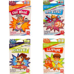 Children Classic Card Games (4 Decks, Old Maid, Go Fish, Tug of War, Crazy 8, Memory Match) Good for Beginners Family Time Kids Assorted Playing