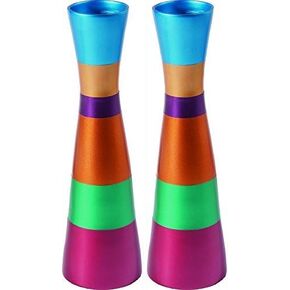 | Large Anodize Pair of Shabbat Candlesticks Holders | Vibrant Multicolor | Yair Emanuel (CML-3)