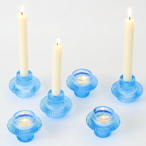 Glass Candle Holders, Set of 6 Taper Candle Holders, Tea Light Candle Holders, Candlestick Holders, Stackable Glass Candle Holders for Table Centerpiece, Thanksgiving, Christmas(Amber)