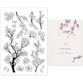 GLOBLELAND Spring Cherry Blossom Season Clear Stamps for DIY Scrapbooking Flowers Silicone Clear Stamp Seals for Cards Making Photo Album Journal Home Decoration