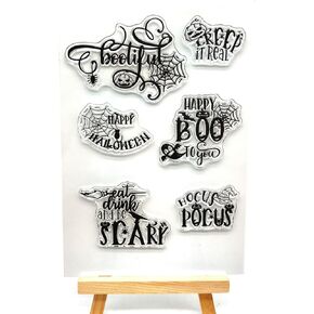 Happy Boo to You Halloween Clear Stamp Background Transparent Silicone Stamp Spill and Splatter Rubber Stamp for Scrapbook Journal Card Making 4.3 x 6.3 Inch