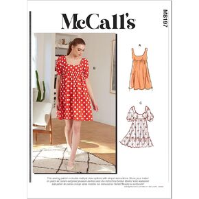 McCall's Misses' Baby Doll Dress Sewing Pattern Kit, Code M8197, Sizes 16-18-20-22-24, Multicolor