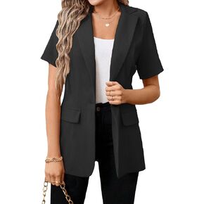 Blazers Jackets for Women 2024 Summer Short Sleeve Business Casual Outfits Lapel Button Work Office Suit Blazer
