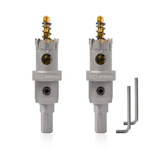 5/8" (16mm) Hole Saw Heavy Duty Carbide 2-Pack Tungsten Carbide Tipped Hole Cutters cuts Stainless Steel, mild Steel, Iron, Copper, Brass, Plastic Titanium-Plated Pilot Drill Bits