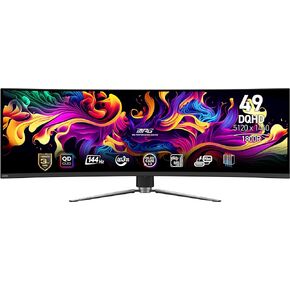 MSI MPG 491CQP QD-OLED, 49 Curved OLED Gaming Monitor, 5120 x 1440 (DQHD), OLED 0.03ms Response time, 144Hz, True Black HDR 400, HDMI, DP Port, USB Type C, Tilt, Height